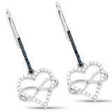 0.36 Carat Genuine White Diamond and Blue Diamond .925 Sterling Silver Earrings