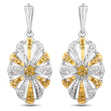 0.54 Carat Genuine White Diamond and Yellow Diamond .925 Sterling Silver Earrings