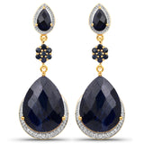 30.04 Carat Dyed Sapphire, Blue Sapphire and White Topaz .925 Sterling Silver Earrings