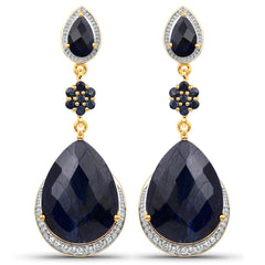 30.04 Carat Dyed Sapphire, Blue Sapphire and White Topaz .925 Sterling Silver Earrings