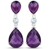 11.86 Carat Genuine Amethyst and Blue Topaz .925 Sterling Silver Earrings