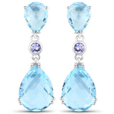 15.30 Carat Genuine Blue Topaz and Tanzanite .925 Sterling Silver Earrings