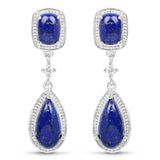 5.43 Carat Genuine Lapis And White Topaz .925 Sterling Silver Earrings