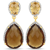 21.12 Carat Genuine Champagne Quartz, Citrine and White Topaz .925 Sterling Silver Earrings