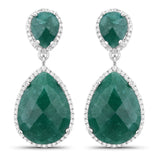 19.42 Carat Dyed Emerald and White Topaz .925 Sterling Silver Earrings