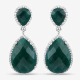 19.42 Carat Dyed Emerald and White Topaz .925 Sterling Silver Earrings