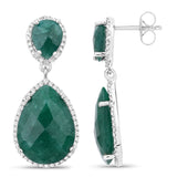 19.42 Carat Dyed Emerald and White Topaz .925 Sterling Silver Earrings