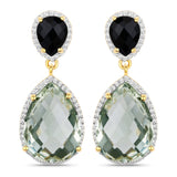 22.84 Carat Genuine Green Amethyst, Black Onyx and White Topaz .925 Sterling Silver Earrings