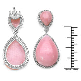 24.36 Carat Genuine Pink Opal and White Topaz .925 Sterling Silver Earrings