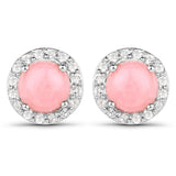 1.36 ct Genuine Pink Opal and White Topaz .925 Sterling Silver Earrings