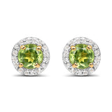 14K Yellow Gold Plated 1.16 Carat Genuine Peridot & White Topaz .925 Sterling Silver Earrings