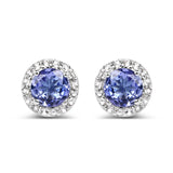 1.10 Carat Genuine Tanzanite and White Topaz .925 Sterling Silver Earrings
