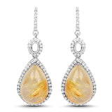 10.04 Carat Genuine Golden Rutile And White Topaz .925 Sterling Silver Earrings