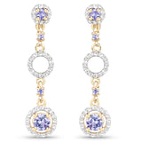 14K Yellow Gold Plated 1.09 Carat Genuine Tanzanite and White Topaz .925 Sterling Silver Earrings