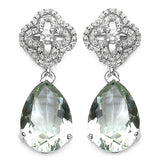 9.14 Carat Genuine Green Amethyst and White Topaz .925 Sterling Silver Earrings