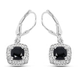 2.44 Carat Genuine Black Spinel and White Topaz .925 Sterling Silver Earrings