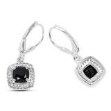 2.44 Carat Genuine Black Spinel and White Topaz .925 Sterling Silver Earrings
