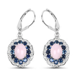 4.00 Carat Genuine Opal Pink, Blue Sapphire and White Topaz .925 Sterling Silver Earrings