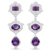 6.97 Carat Genuine Amethyst and White Topaz .925 Sterling Silver Earrings
