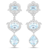 9.07 Carat Genuine Blue Topaz and White Topaz .925 Sterling Silver Earrings