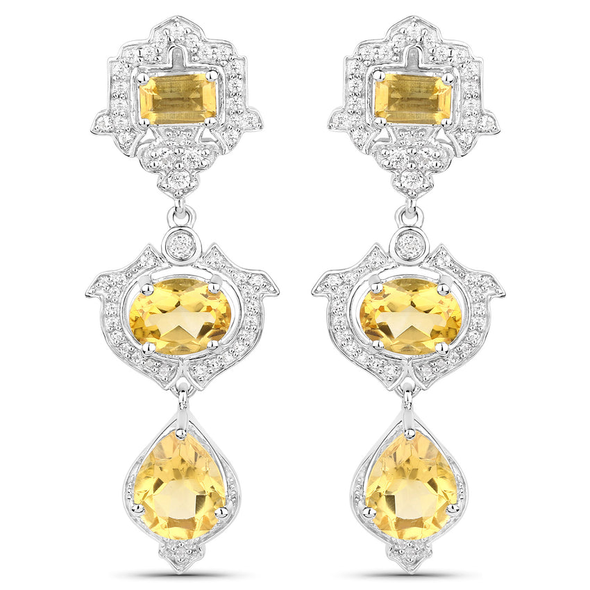 6.63 Carat Genuine Citrine and White Topaz .925 Sterling Silver Earrings