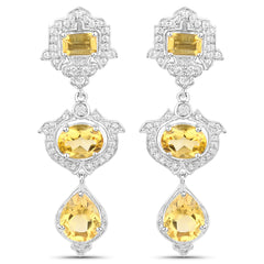 6.63 Carat Genuine Citrine and White Topaz .925 Sterling Silver Earrings