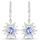 2.56 Carat Genuine Tanzanite and White Topaz .925 Sterling Silver Earrings