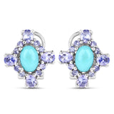3.12 Carat Genuine Turquoise & Tanzanite .925 Sterling Silver Earrings