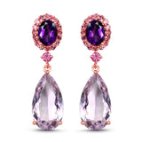 14K Rose Gold Plate 17.80 Carat Genuine Pink Amethyst Pink Tourmaline & Amethyst .925 Silver Earring