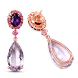 14K Rose Gold Plate 17.80 Carat Genuine Pink Amethyst Pink Tourmaline & Amethyst .925 Silver Earring