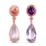 14K Rose Gold Plate 17.80 Carat Genuine Pink Amethyst Pink Tourmaline & Amethyst .925 Silver Earring