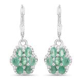 2.48 Carat Genuine Zambian Emerald and White Zircon .925 Sterling Silver Earrings