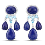 23.63 Carat Genuine Lapis, Swiss Blue Topaz and White Topaz .925 Sterling Silver Earrings