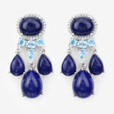 23.63 Carat Genuine Lapis, Swiss Blue Topaz and White Topaz .925 Sterling Silver Earrings