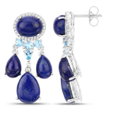 23.63 Carat Genuine Lapis, Swiss Blue Topaz and White Topaz .925 Sterling Silver Earrings