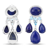 23.63 Carat Genuine Lapis, Swiss Blue Topaz and White Topaz .925 Sterling Silver Earrings