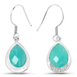 9.27 Carat Genuine Amazonite And White Topaz .925 Sterling Silver Earrings