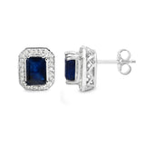 3.54 Carat Glass Filled Sapphire and White Topaz .925 Sterling Silver Earrings