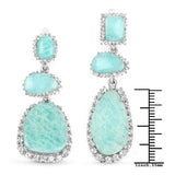 25.32 Carat Genuine Amazonite and White Topaz .925 Sterling Silver Earrings