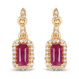 0.78 Carat Genuine Ruby and White Diamond 14K Yellow Gold Earrings