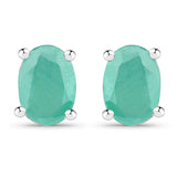 1.60 Carat Dyed Emerald .925 Sterling Silver Earrings