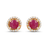 0.71 Carat Genuine Ruby and White Diamond 14K Yellow Gold Earrings