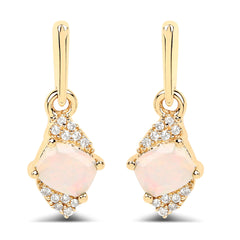 0.57 Carat Genuine Ethiopian Opal and White Diamond 14K Yellow Gold Earrings