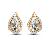 0.83 Carat Genuine Aquamarine and White Diamond 14K Yellow Gold Earrings