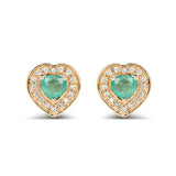 0.60 Carat Genuine Zambian Emerald and White Diamond 14K Yellow Gold Earrings