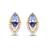0.55 Carat Genuine Tanzanite and White Diamond 14K Yellow Gold Earrings