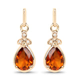 1.32 Carat Genuine Madeira Citrine and White Diamond 14K Yellow Gold Earrings