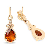 1.32 Carat Genuine Madeira Citrine and White Diamond 14K Yellow Gold Earrings