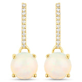 1.06 Carat Genuine Ethiopian Opal and White Diamond 10K Yellow Gold Earrings