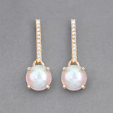 1.06 Carat Genuine Ethiopian Opal and White Diamond 10K Yellow Gold Earrings
